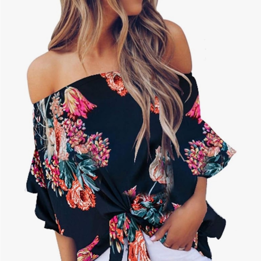 Floral Off-Shoulder Black Top
